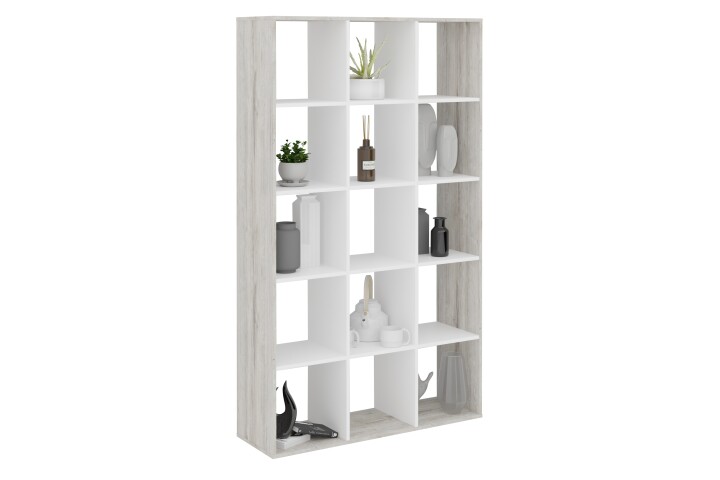 Regal >MEGA 10< in Sandeiche Dekor-weiß - 104,3x178x33cm (BxHxT)
