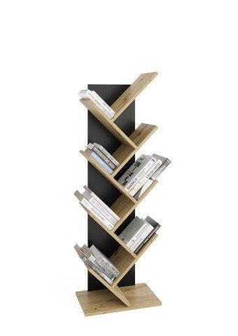 Regal >BÜCHEN 1< in Schwarz perl-Artisan Eiche - 41,6x125,3x26cm (BxHxT)