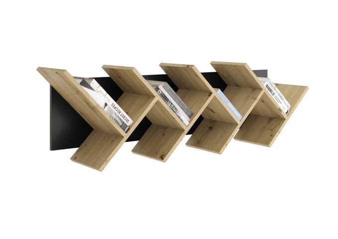 Wandregal >BÜCHEN 2< in Schwarz perl-Artisan Eiche - 127,5x38,5x25,5cm (BxHxT)
