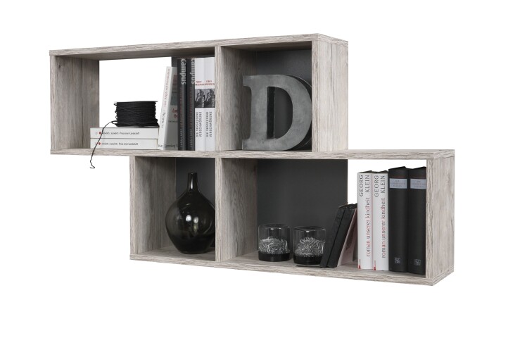 Wandregal >NORA< in Sandeiche Dekor-anthrazit - 100x53x19,5cm (BxHxT)