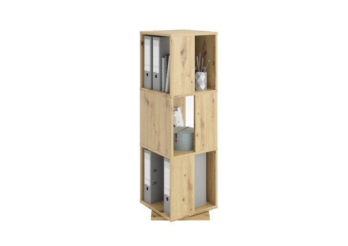 Drehregal >TOWER< in Artisan Eiche Dekor - 34x108x34cm (BxHxT)