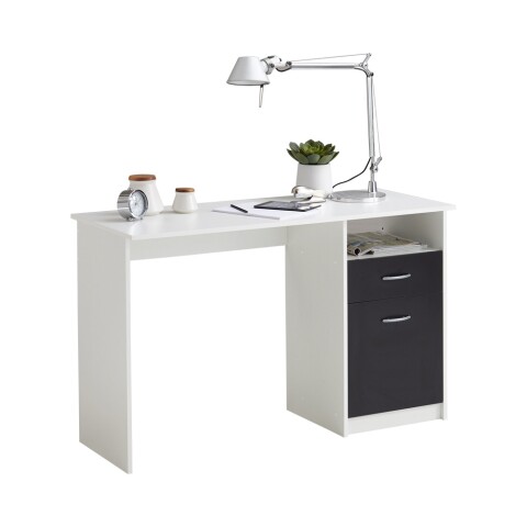 Schreibtisch >JACKSON< in weiß-P-schwarz - 123x76,5x50cm (BxHxT)