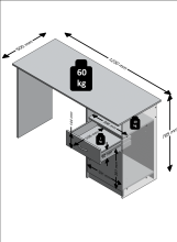 Schreibtisch >JACKSON< in weiß-P-schwarz - 123x76,5x50cm (BxHxT)