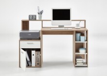 Schreibtisch >BOLTON< in Eiche Dekor-weiß - 138,5x91,6x53,5cm (BxHxT)