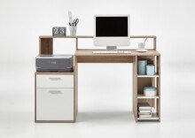 Schreibtisch >BOLTON< in Eiche Dekor-weiß - 138,5x91,6x53,5cm (BxHxT)
