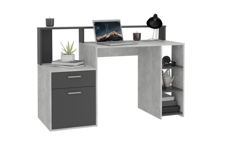 Schreibtisch >BOLTON< in Beton LA - Anthrazit - 138,5x91,6x53,5cm (BxHxT)