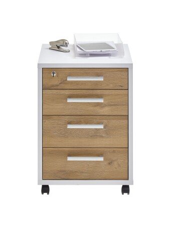 Rollcontainer >CALVIA 4< in Brillantweiß-Alteiche Dekor - 48x65,5x49,5cm (BxHxT)