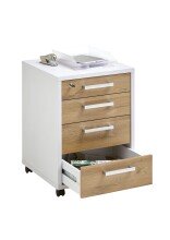 Rollcontainer >CALVIA 4< in Brillantweiß-Alteiche Dekor - 48x65,5x49,5cm (BxHxT)