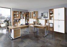 Rollcontainer >CALVIA 4< in Brillantweiß-Alteiche Dekor - 48x65,5x49,5cm (BxHxT)