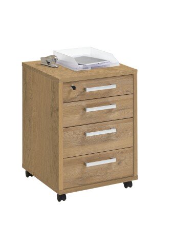 Rollcontainer >CALVIA 4< in Alteiche Dekor - 48x65,5x49,5cm (BxHxT)