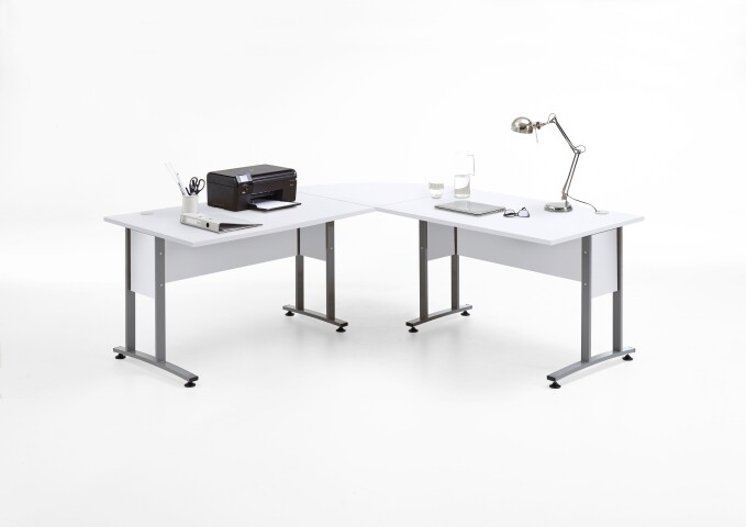 Schreibtisch >CALVIA 103< in Brillantweiß - 200x75x200cm (BxHxT)