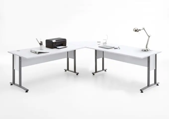 Schreibtisch >CALVIA 105< in Brillantweiß - 240x75x240cm (BxHxT)