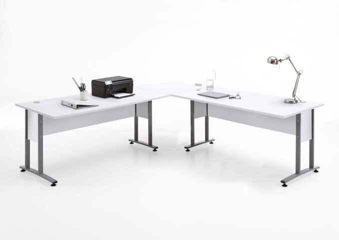 Schreibtisch >CALVIA 105< in Brillantweiß - 240x75x240cm (BxHxT)