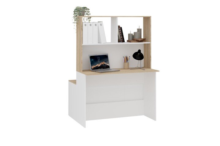 Raumteilerregal >MAINZ< in weiß-Eiche Dekor - 110,5x155,5x91,5cm (BxHxT)