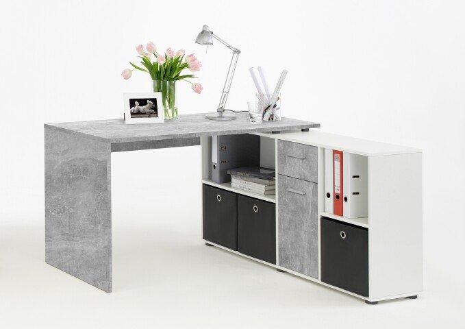 Schreibtisch >LEXO/LEX< in Beton LA-weiß - 135,7x74,2x135,7cm (BxHxT)