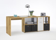 Schreibtisch >LEXO/LEX< in Artisan Eiche Dekor-weiß - 135,7x74,2x135,7cm (BxHxT)