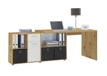 Schreibtisch >LEXO/LEX< in Artisan Eiche Dekor-weiß - 135,7x74,2x135,7cm (BxHxT)