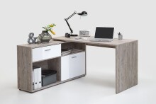 Schreibtisch >DIEGO< in Sandeiche Dekor-hochlanz weiß - 138x75x138cm (BxHxT)