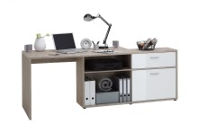 Schreibtisch >DIEGO< in Sandeiche Dekor-hochlanz weiß - 138x75x138cm (BxHxT)