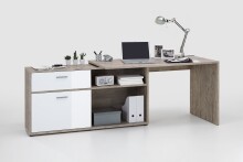 Schreibtisch >DIEGO< in Sandeiche Dekor-hochlanz weiß - 138x75x138cm (BxHxT)