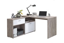 Schreibtisch >DIEGO< in Sandeiche Dekor-hochlanz weiß - 138x75x138cm (BxHxT)