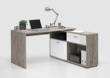 Schreibtisch >DIEGO< in Sandeiche Dekor-hochlanz weiß - 138x75x138cm (BxHxT)