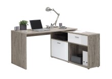 Schreibtisch >DIEGO< in Sandeiche Dekor-hochlanz weiß - 138x75x138cm (BxHxT)