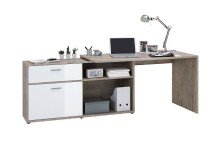 Schreibtisch >DIEGO< in Sandeiche Dekor-hochlanz weiß - 138x75x138cm (BxHxT)