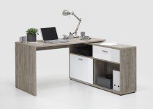 Schreibtisch >DIEGO< in Sandeiche Dekor-hochlanz weiß - 138x75x138cm (BxHxT)