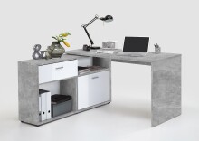 Schreibtisch >DIEGO< in Beton LA-hochlanz weiß - 138x75x138cm (BxHxT)