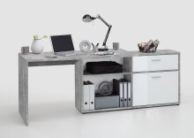 Schreibtisch >DIEGO< in Beton LA-hochlanz weiß - 138x75x138cm (BxHxT)