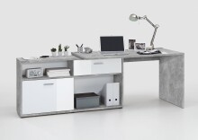 Schreibtisch >DIEGO< in Beton LA-hochlanz weiß - 138x75x138cm (BxHxT)