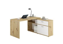 Schreibtisch >DIEGO< in Artisan Eiche Dekor-Brillantweiß - 138x75x138cm (BxHxT)