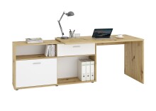 Schreibtisch >DIEGO< in Artisan Eiche Dekor-Brillantweiß - 138x75x138cm (BxHxT)