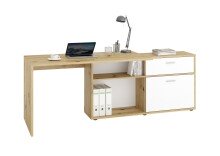 Schreibtisch >DIEGO< in Artisan Eiche Dekor-Brillantweiß - 138x75x138cm (BxHxT)