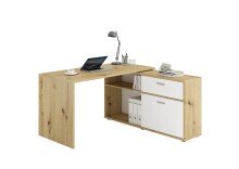 Schreibtisch >DIEGO< in Artisan Eiche Dekor-Brillantweiß - 138x75x138cm (BxHxT)