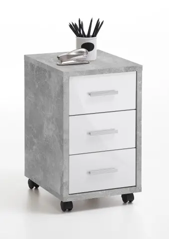 Rollcontainer >DIEGO 2< in Beton LA-hochlanz weiß - 35x58,9x42cm (BxHxT)
