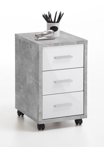 Rollcontainer >DIEGO 2< in Beton LA-hochlanz weiß - 35x58,9x42cm (BxHxT)