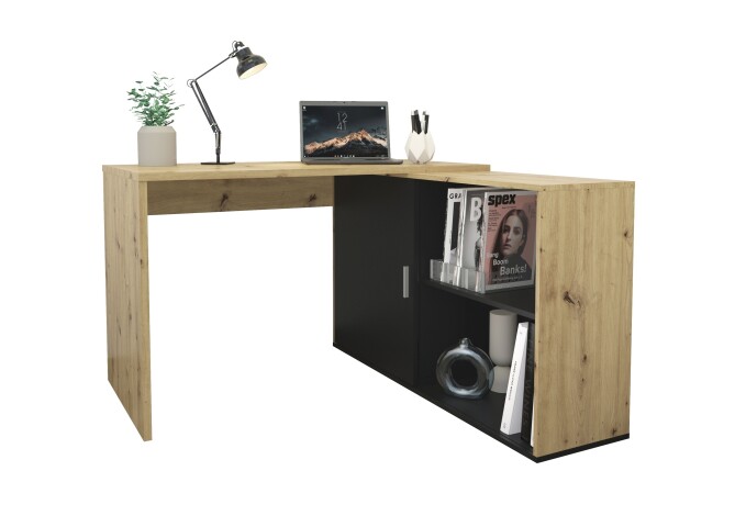 Schreibtisch >VALLEY< in Artisan Eiche-schwarz perl - 118x75x124,5cm (BxHxT)