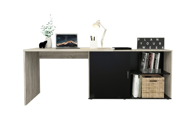 Schreibtisch >VALLEY< in Eiche Dekor-schwarz Perl - 118x75x124,5cm (BxHxT)