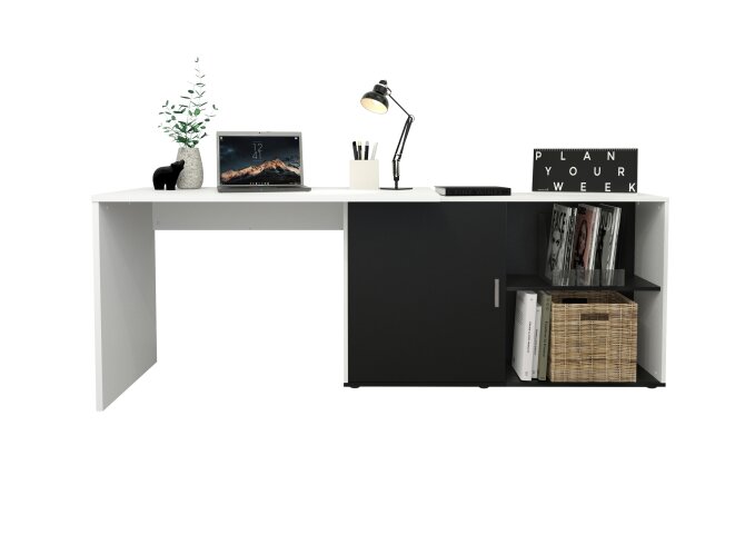 Schreibtisch >VALLEY< in weiß-Perl-schwarz - 118x75x124,5cm (BxHxT)