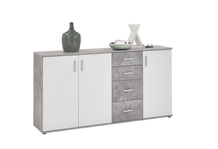 Schubkastenkommode >ALBI 3< in Beton LA-weiß - 160,1x83x35cm (BxHxT)