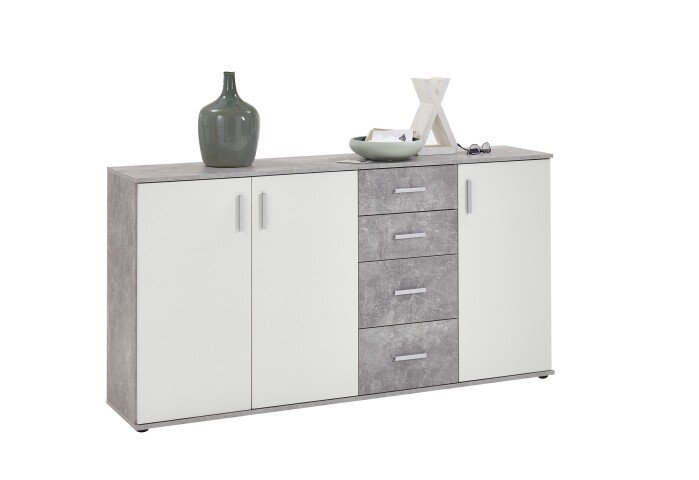 Schubkastenkommode >ALBI 3< in Beton LA-weiß - 160,1x83x35cm (BxHxT)