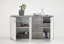 Schubkastenkommode >ALBI 3< in Beton LA-weiß - 160,1x83x35cm (BxHxT)