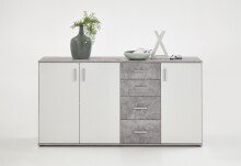 Schubkastenkommode >ALBI 3< in Beton LA-weiß - 160,1x83x35cm (BxHxT)