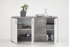 Schubkastenkommode >ALBI 3< in Beton LA-weiß - 160,1x83x35cm (BxHxT)