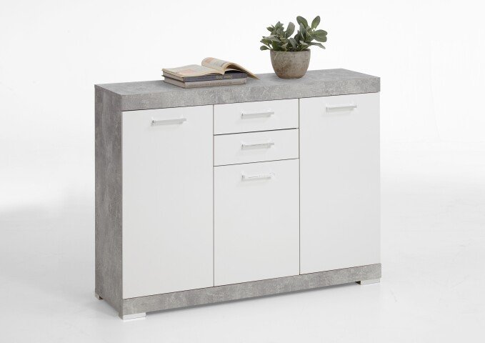 Kombikommode >BRISTOL 3< in Beton LA-weiß Edelglanz - 120x89,9x34,9cm (BxHxT)