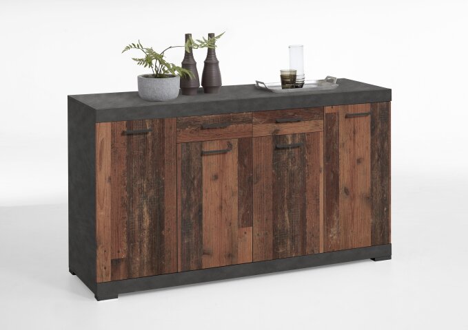 Kombikommode >BRISTOL 4 XL< in Matera-Old Style dunkel - 160x89,9x49,9cm (BxHxT)