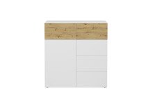 Kommode >BELM 1< in Brillantweiß-Artisan Eiche - 109x115x42cm (BxHxT)