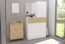 Kommode >BELM 2< in Brillantweiß-Artisan Eiche - 55x115x42cm (BxHxT)